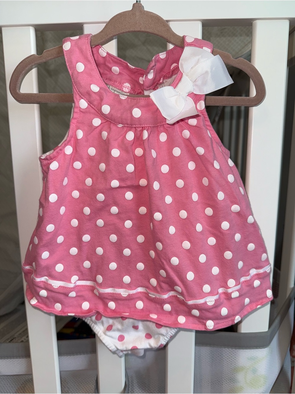First Impressions Pink Polka Dot Bodysuit with White Bow